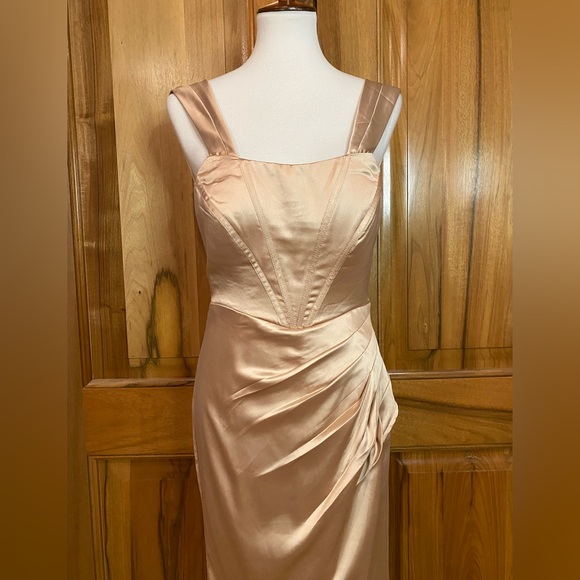 Fashion Nova - Champagne Satin Corset-Bodice Full-length Formal Gown, M - Picture 2 of 14